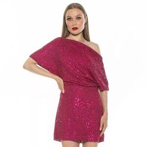 Alexia Admor Suri Sequin Draped One-Shoulder Mini Dress